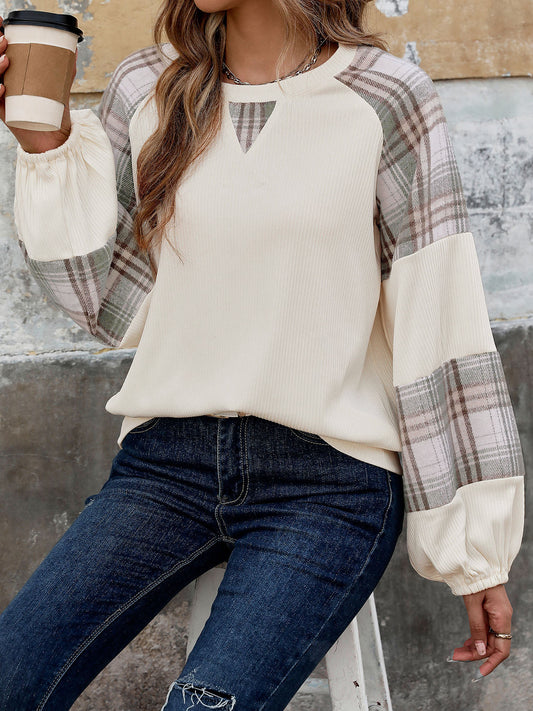 Plaid Round Neck Sweatshirt