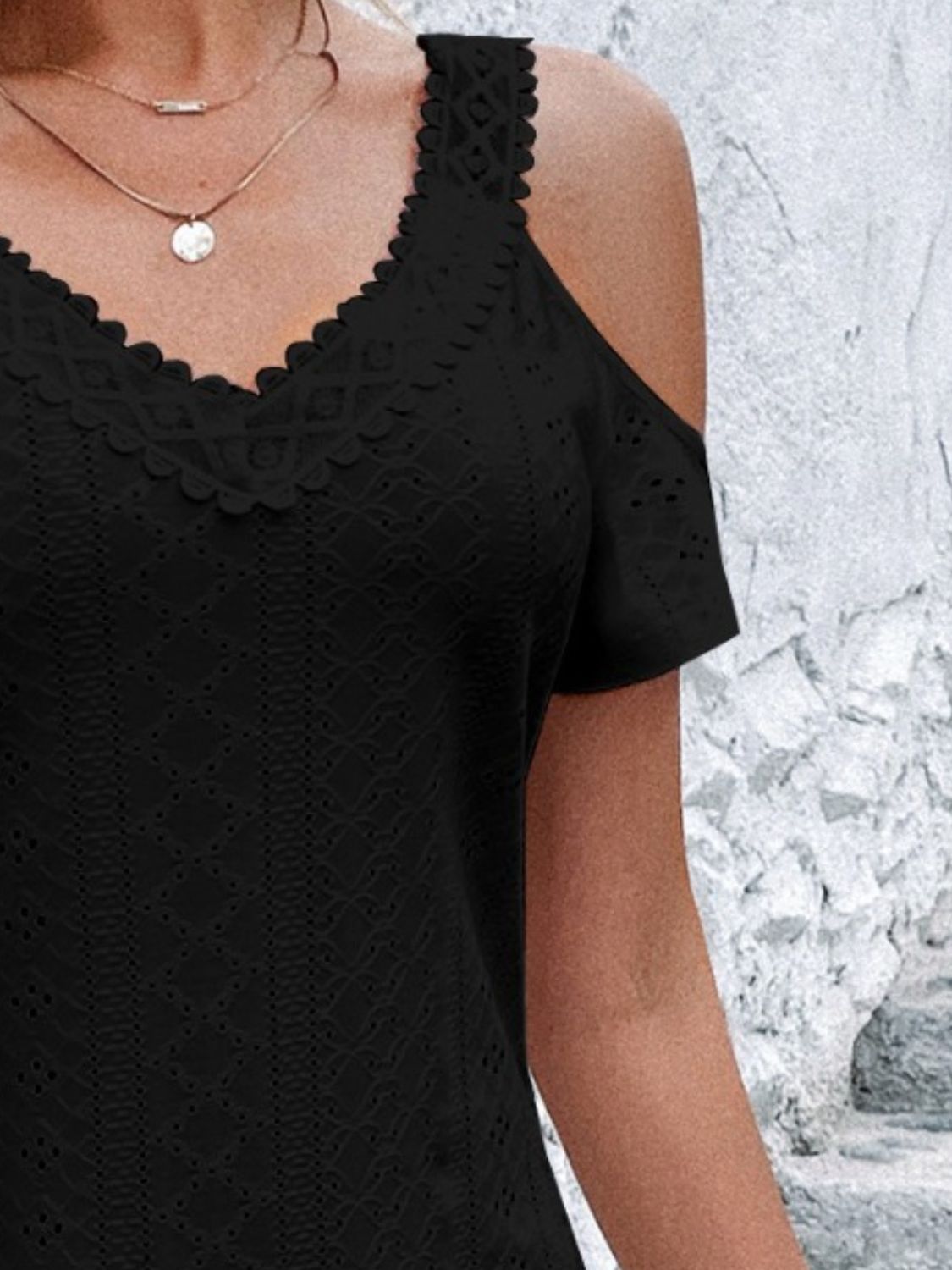 Eyelet Cold Shoulder Mini Dress