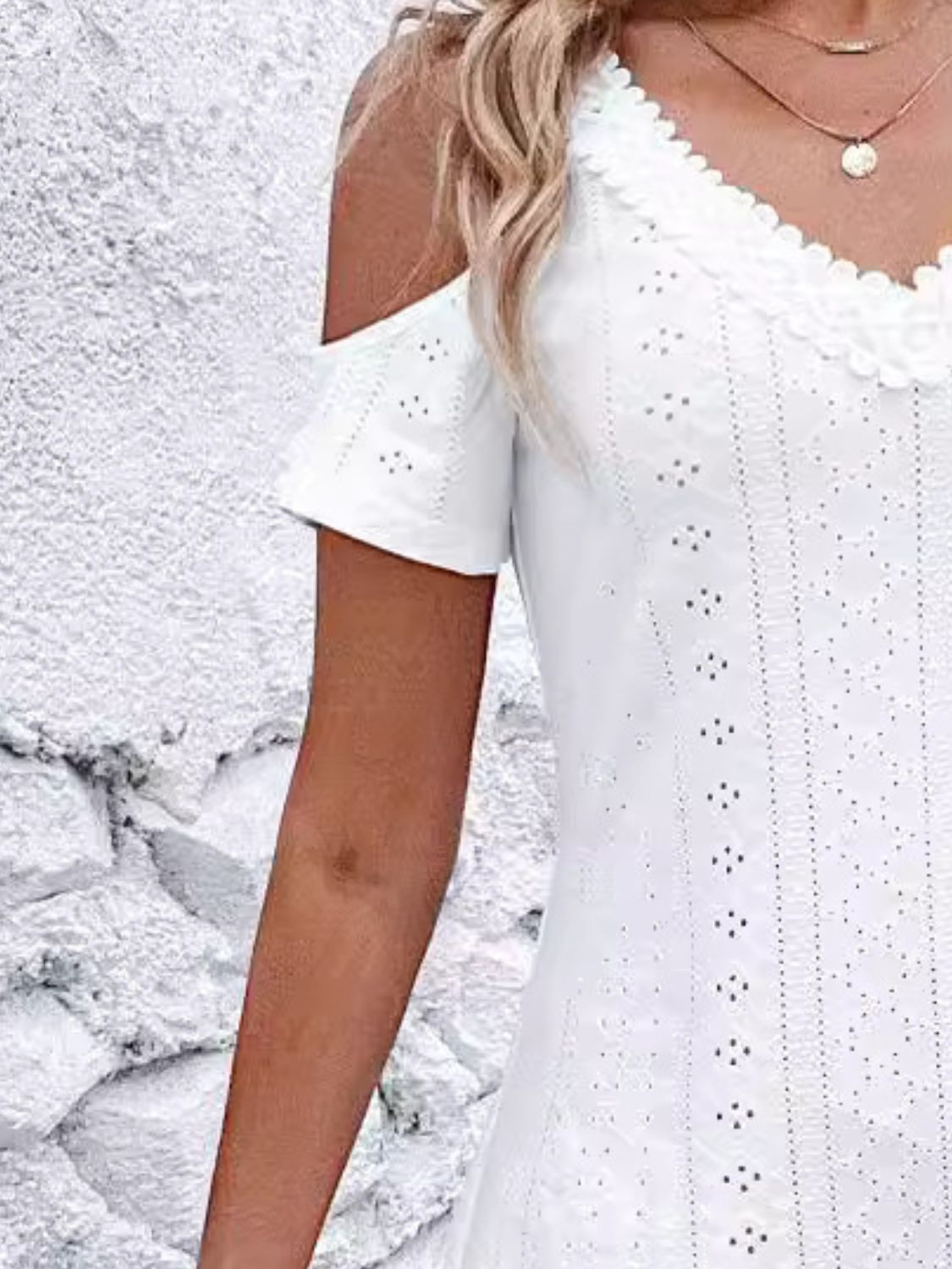 Eyelet Cold Shoulder Mini Dress