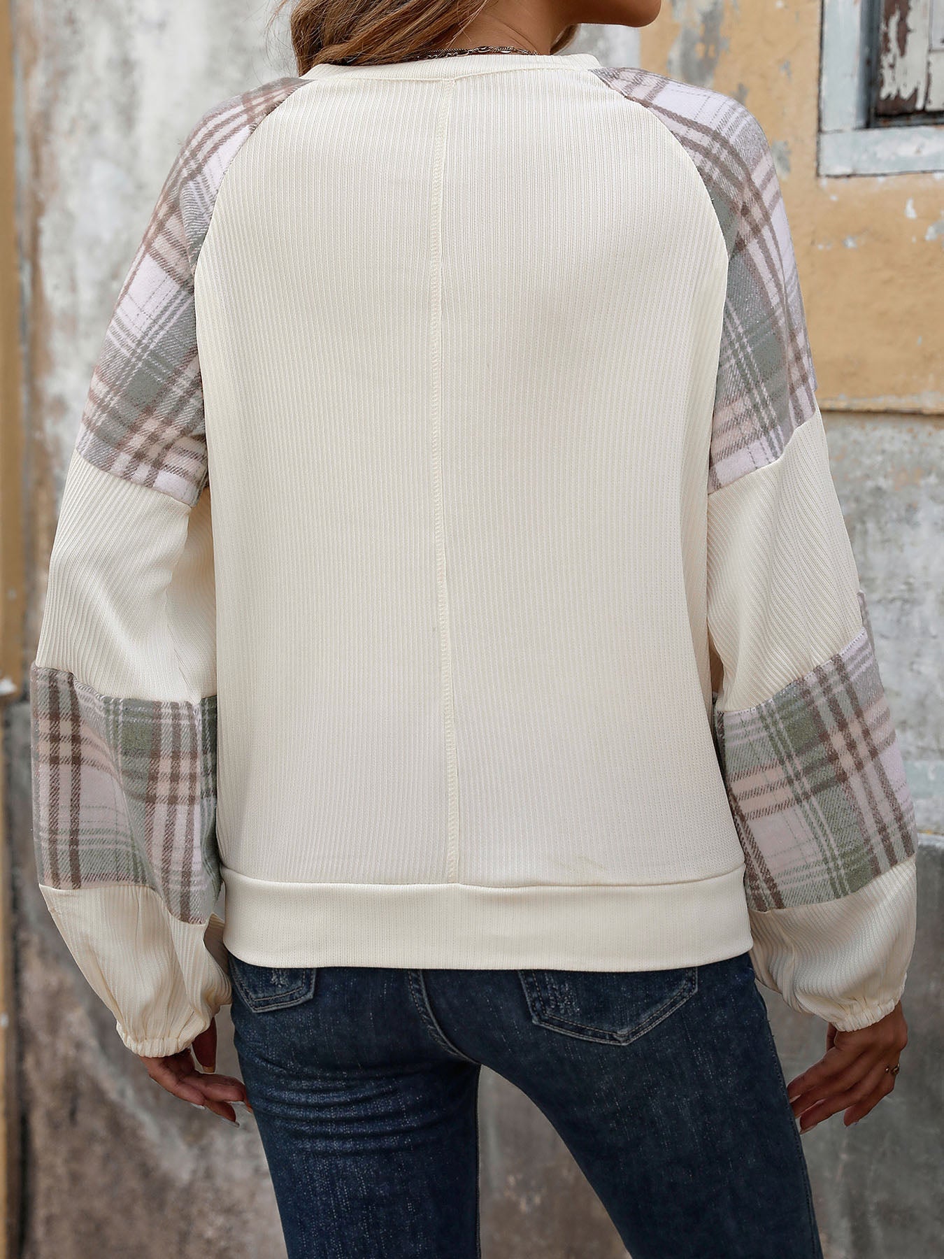 Plaid Round Neck Sweatshirt