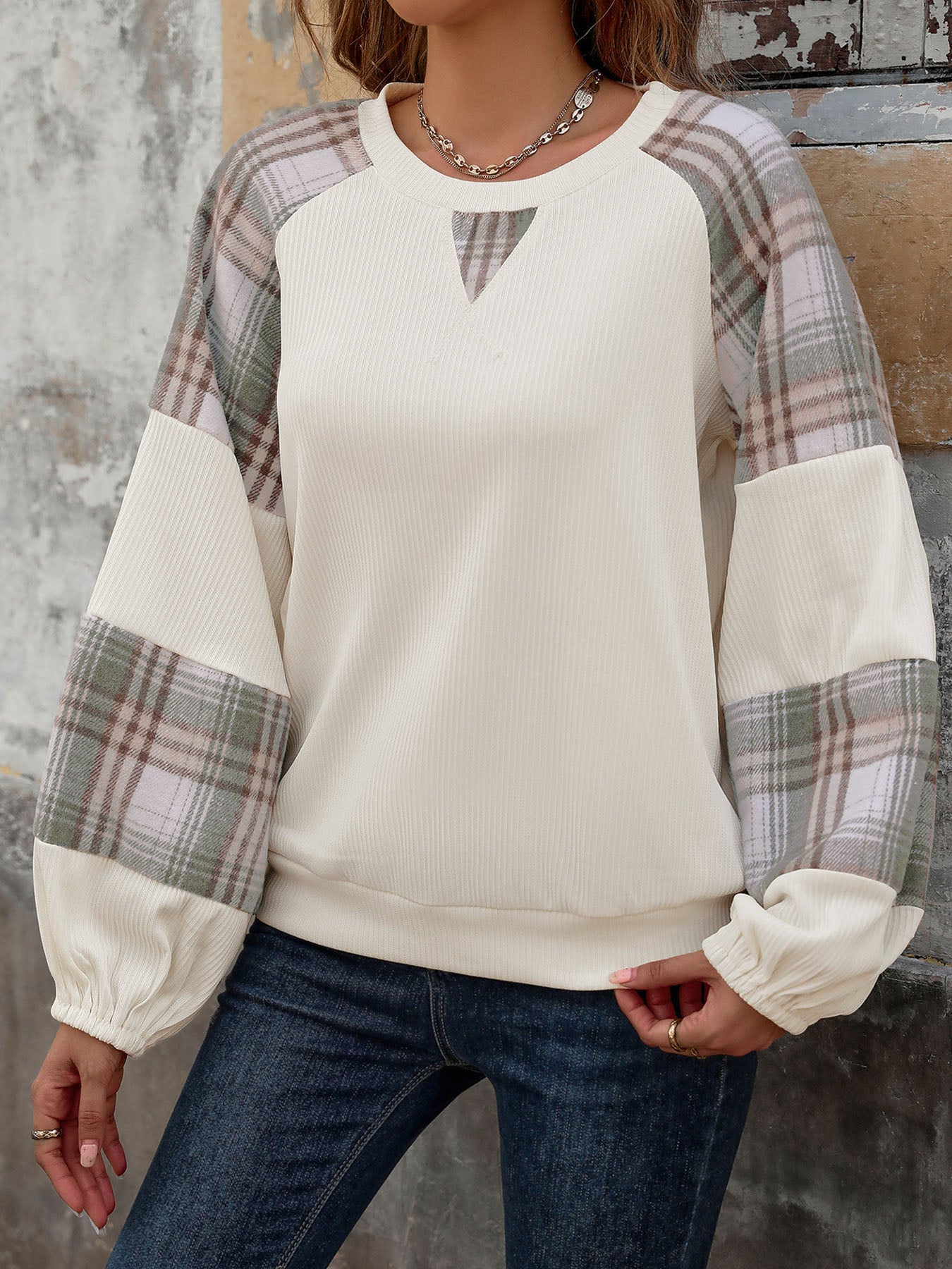 Plaid Round Neck Sweatshirt