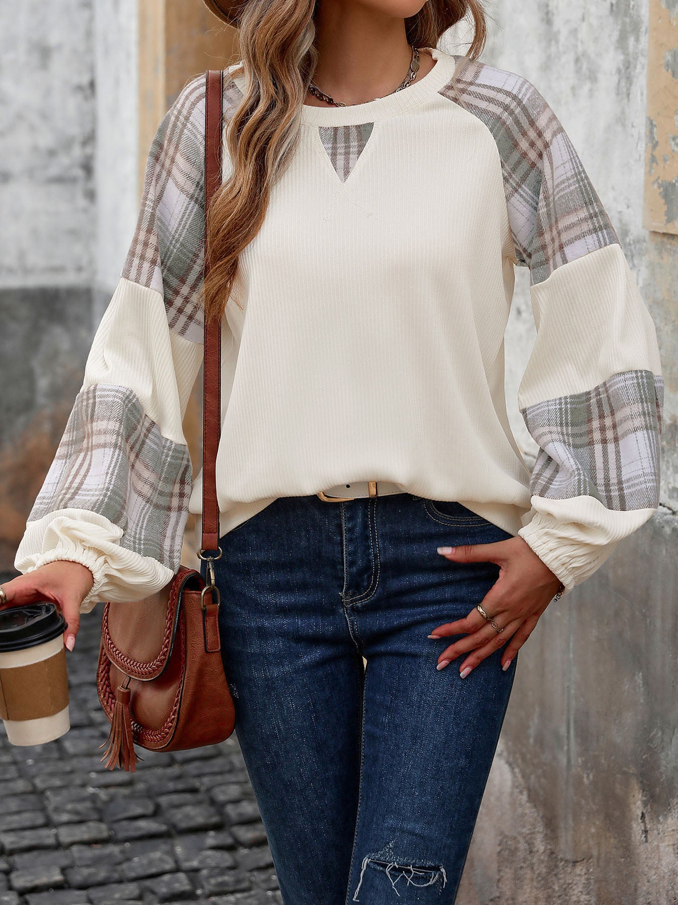 Plaid Round Neck Sweatshirt